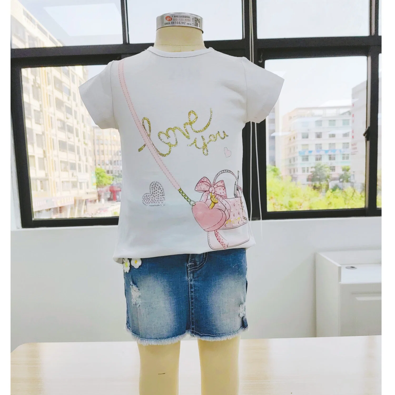 New Boutique Cotton Clothes Short Sleeves with Pattern Two-Piece Children's Clothing Girls Suit