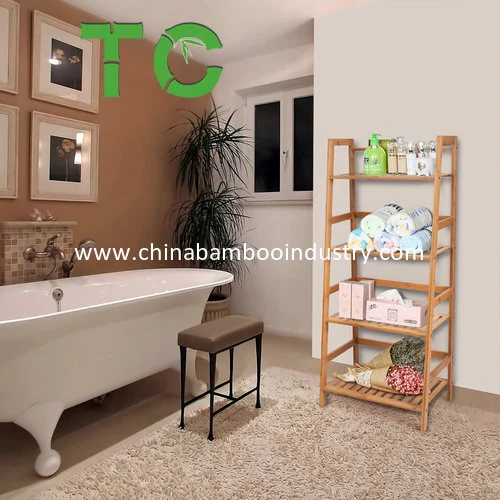 4-Tier Bamboo Display Shelf Multifunctional Ladder-Shaped Book Rack Storage Shelves