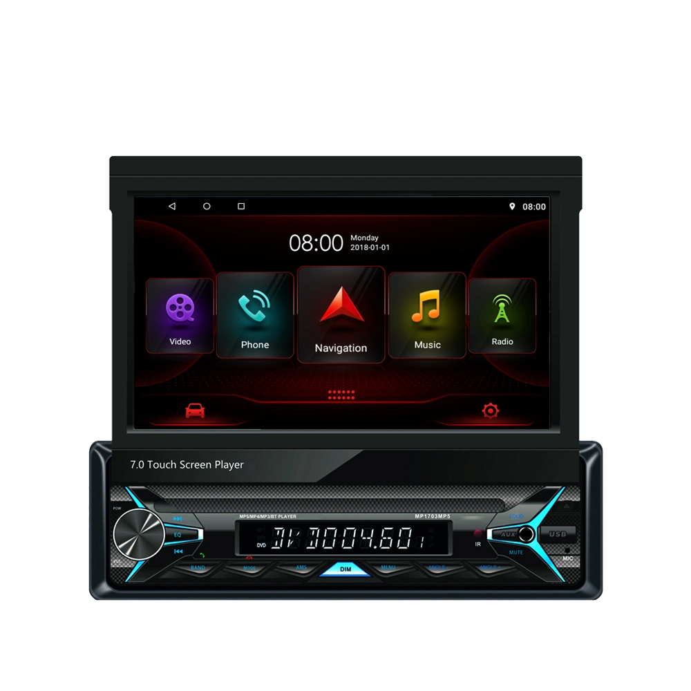 1DIN Car Digital Pioneer Radio Retractable 7" Touch Screen Display Autoradio Stereo MP5 Video Car Multimedia DVD Player