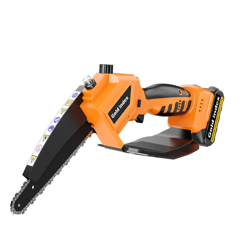 Gold Index Professional 21V Wood Cutter Cordless Lithium Battery 6/8 Inch Portable Electric Mini Chainsaw with Accessories