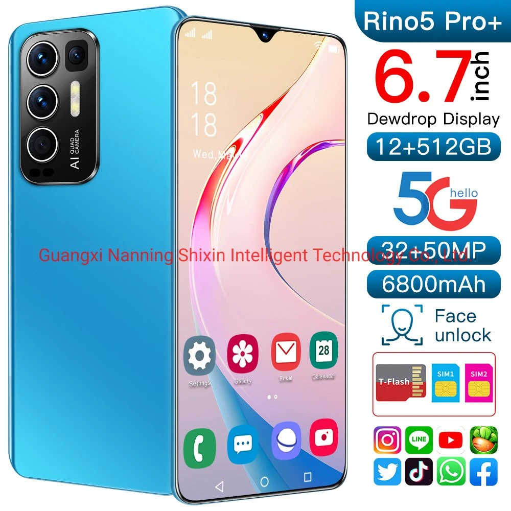 Hot Vender Rino5PRO+ 12/512GB Dual SIM teléfonos móviles desbloqueados smartphones Teléfonos inteligentes Android 9,0 4G