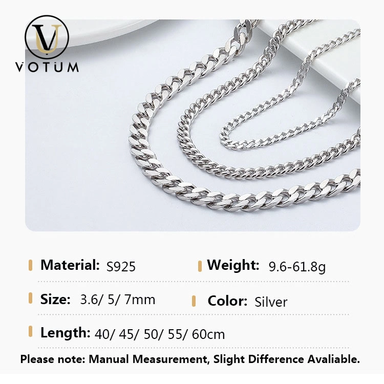 Votum OEM Wholesale S925 Sterling Silver Hiphop Cuban Chain collier Bijoux unisexe