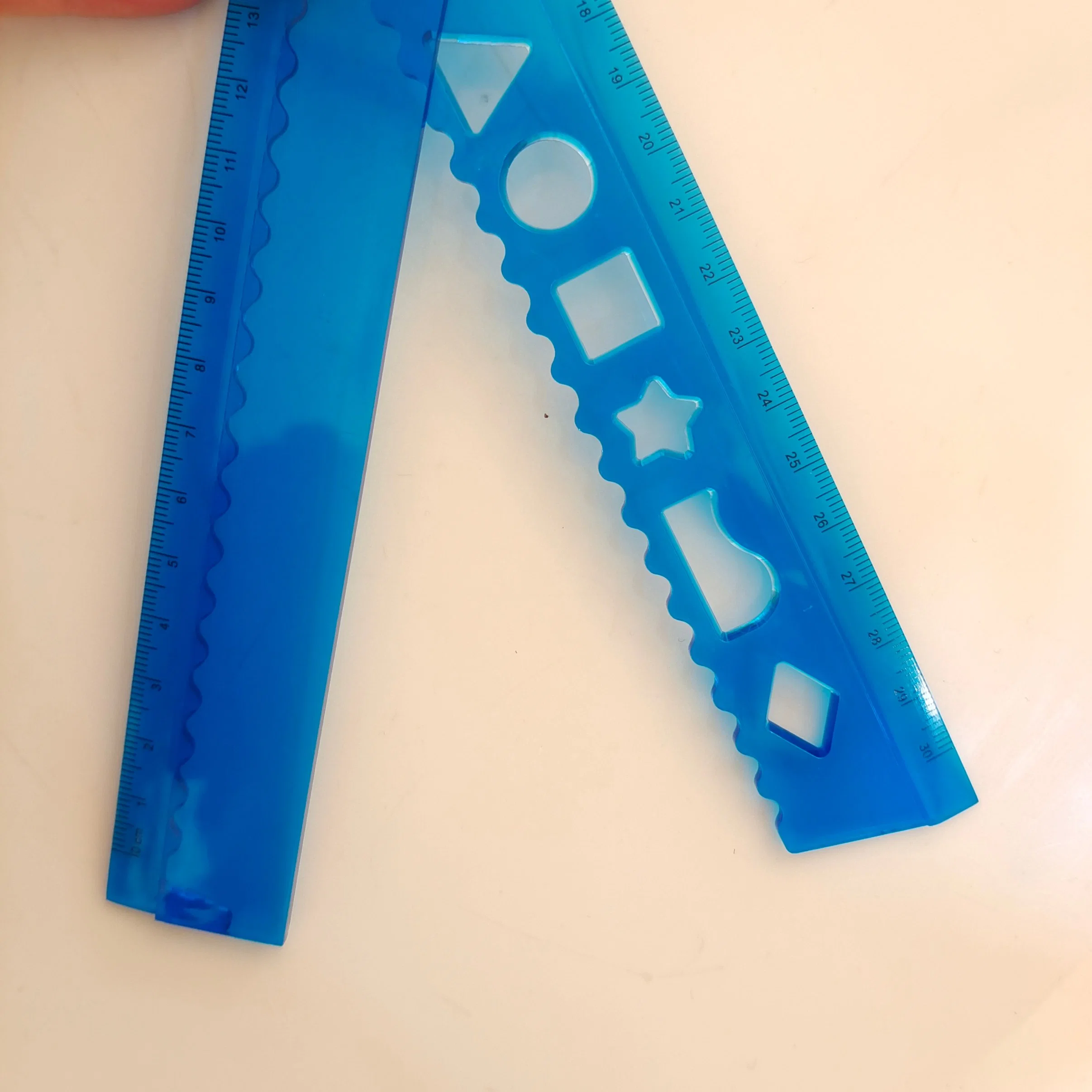 School Office Blue Plastic 30cm Folding Ruler with Irregular Graphic Stencil