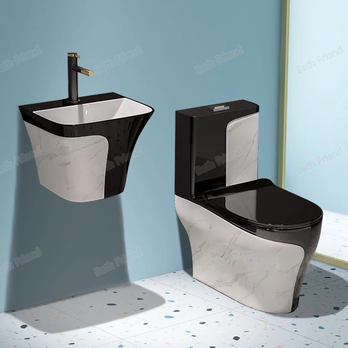 Chaozhou Sanitary One Piece Commode Indoro Lavabo Colored Set Bathroom Semi Black Wc Toilet Set