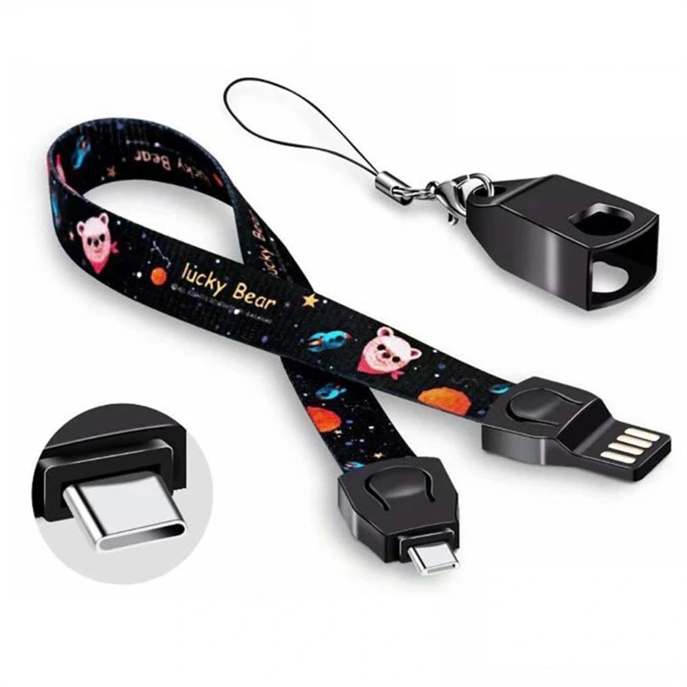 Rt-Mc47 Custom Logo Multifunction Micro USB Charging Lanyard Data Cable