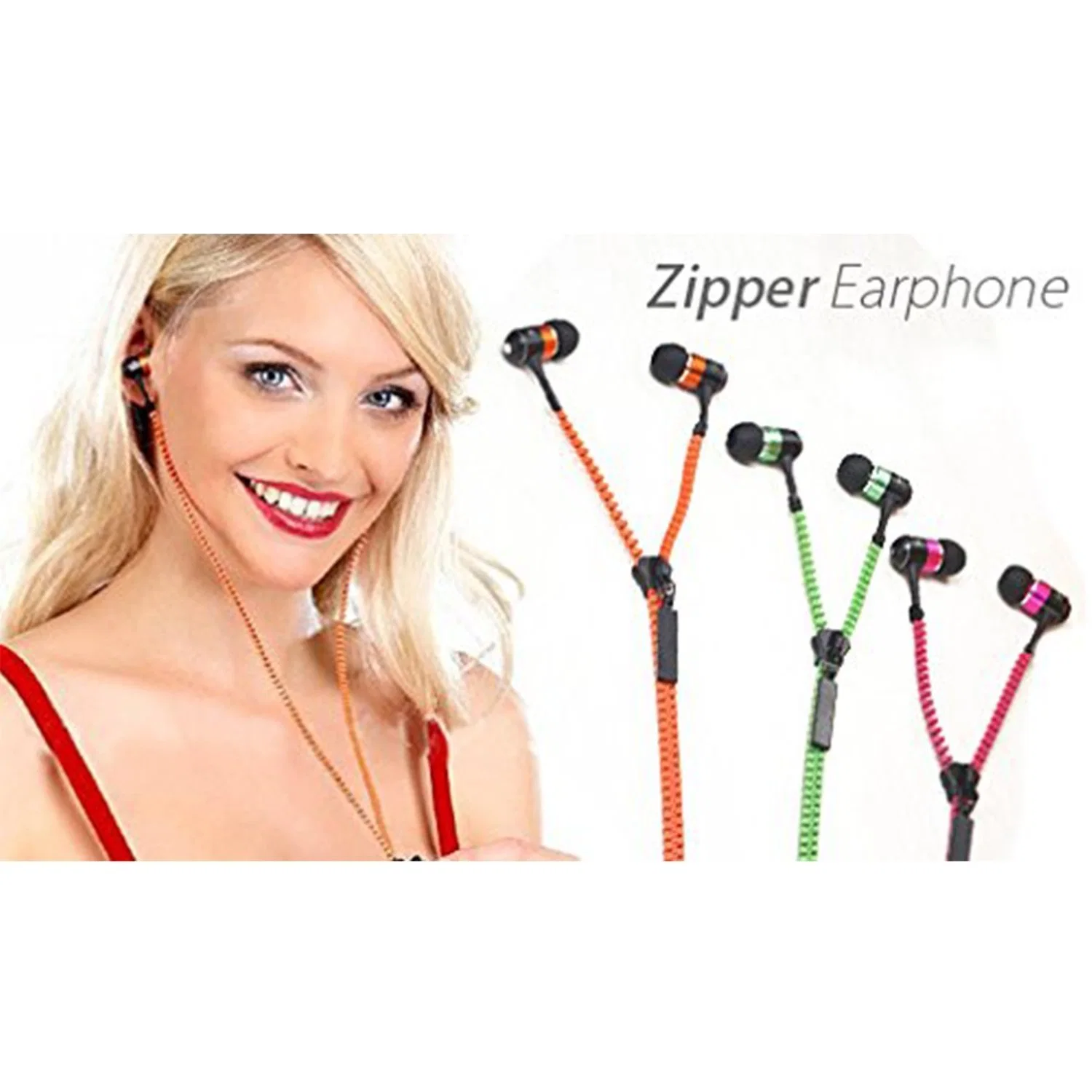 Bulit-in Microphone Noise Cancelling Metal Plug Handfree Stereo in-Ear Zipper Earphone