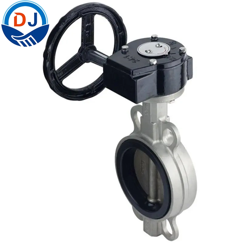 Gearbox Switch Stainless Steel CF8 Manual Wafer Butterfly Valve Soft Sealing