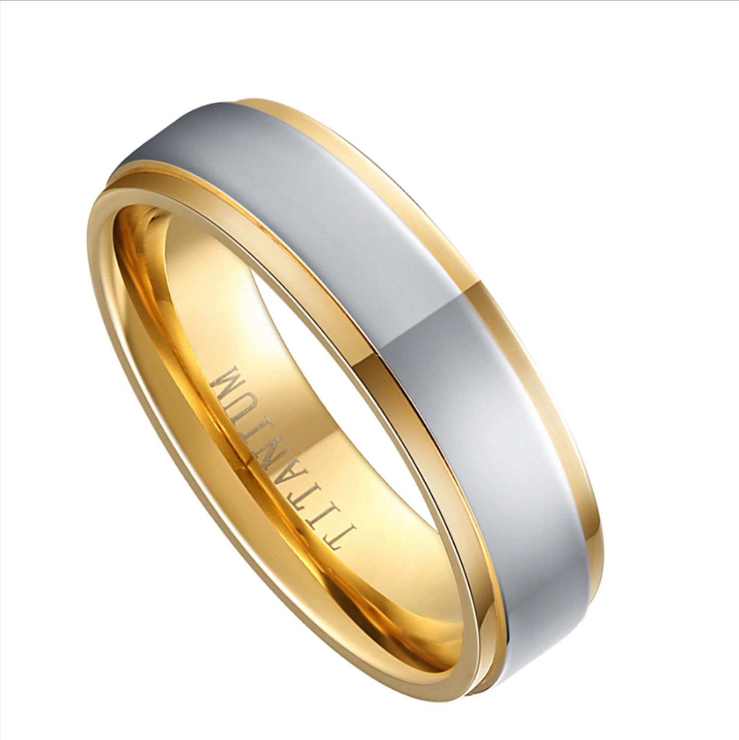 Wholesale/Supplier 6mm Couple Ring Titanium Gold Ring Between Electric Gold Pure Titanium Ring Fashion Jewelry Custom Tr2605