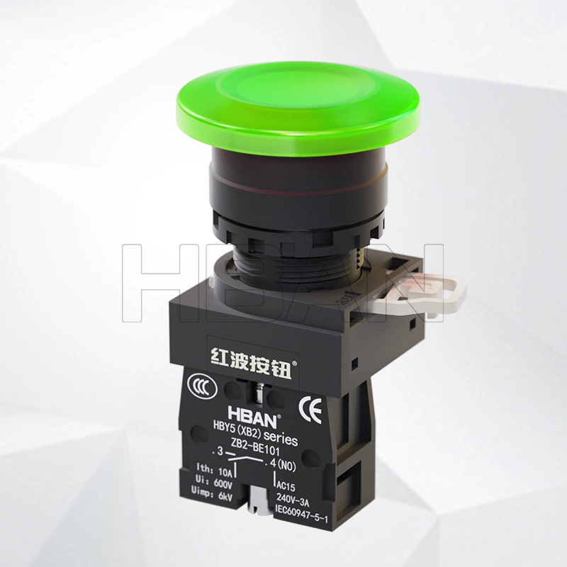 Hban 22mm Mushroom Head Moematry IP65 Green 1no Momentary Push Button Switch for Electronics