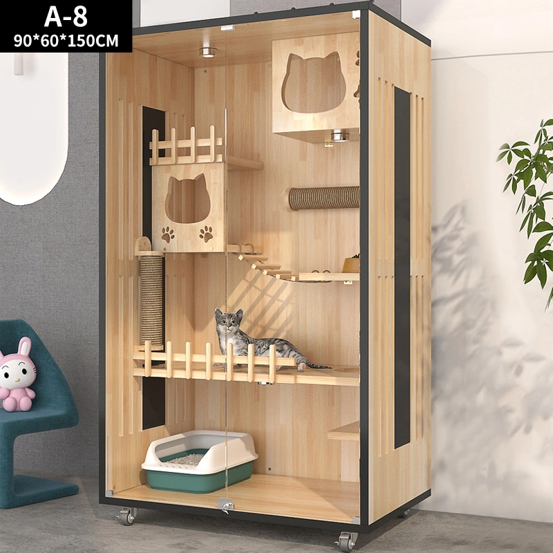 Maison pour chat en bois massif de luxe à plusieurs couches de haute qualité pour petit animal.