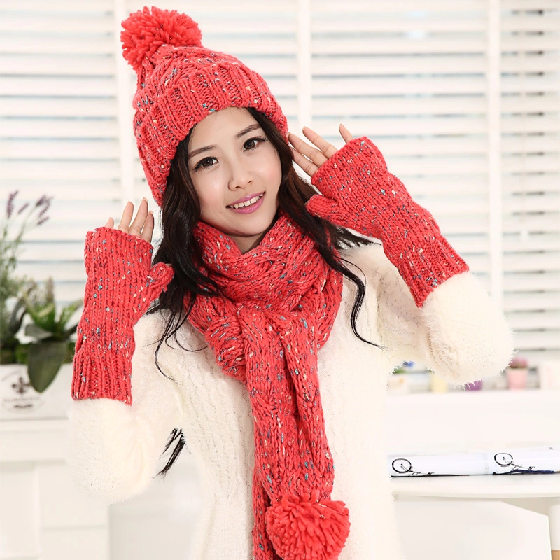 a Set of Knit Hat. Scarf and Gloves