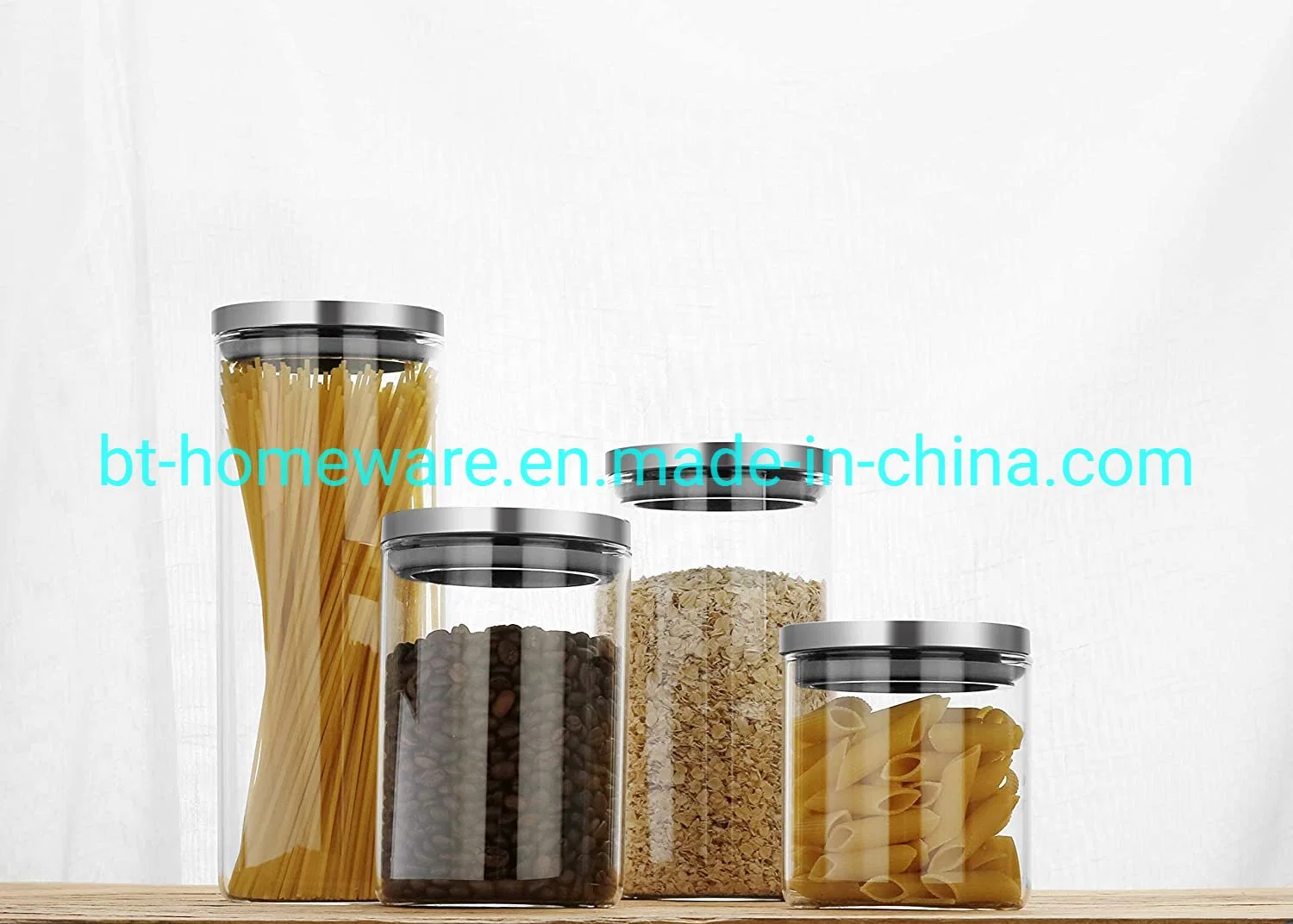 Glass Food Storage Container Can with Stainless Steel Lid