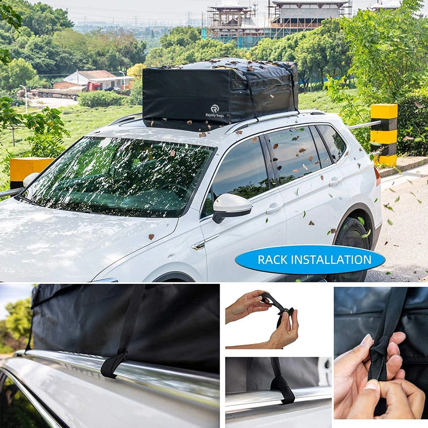 حقيبة حاملة مع مقص مقاوم للمياه 100% وغطاء المطر 15 قدم مكعب للسيارات مع أو بدون رافعات فوق سطح السيارة حقيبة الحمولة