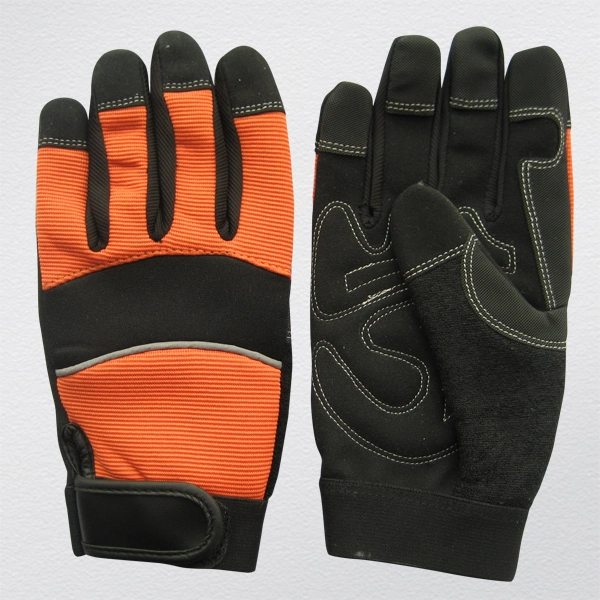 Microfiber Padded Palm Orange Color Spandex Back Tool Work Glove