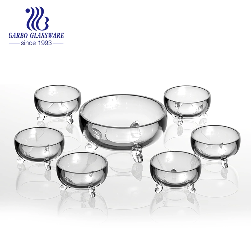 Classic Glass Fruit Candy Bowl with Feet Hot Selling 7PCS Glass Serving Bowl Set