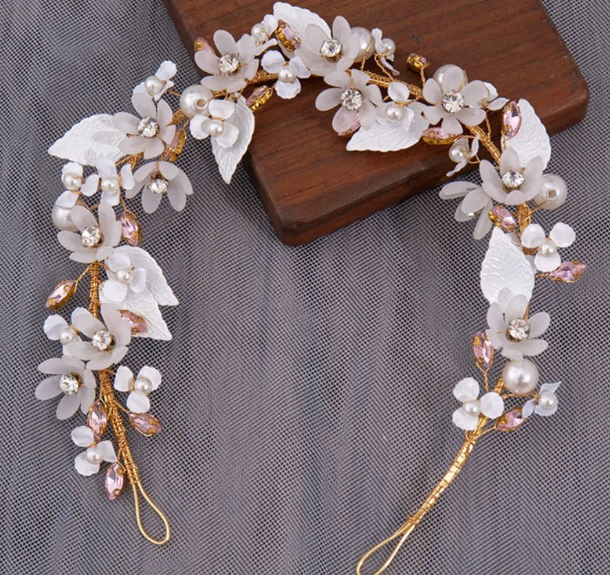 Bridal Wedding Flower Hair Vine Headpiece. Bridal Flower Crystal Hair Vine Headband