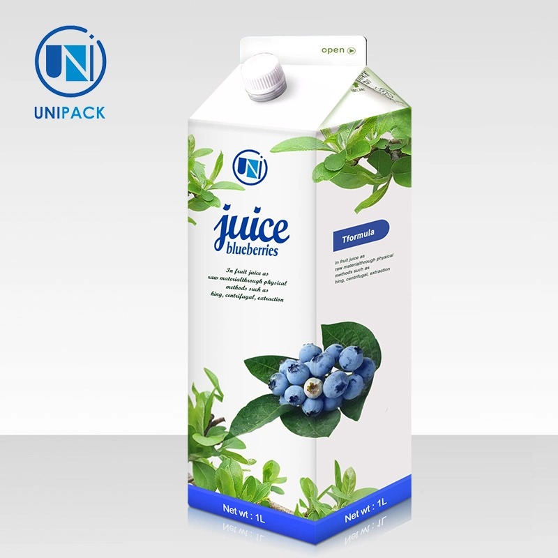 Unioack Juice Beverage milk Embalagem asséptica Carton impressão personalizável Gable Topo