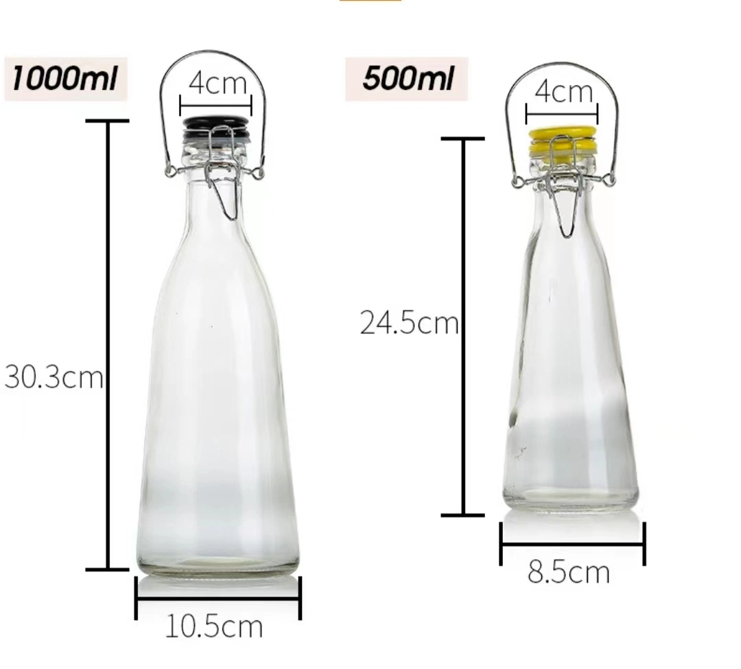 Wholesale/Supplier Big Size Transparent 500ml 1000ml Juice Drinking Glass Bottle Milk Bottle with Swing Top Ceramic Clasp