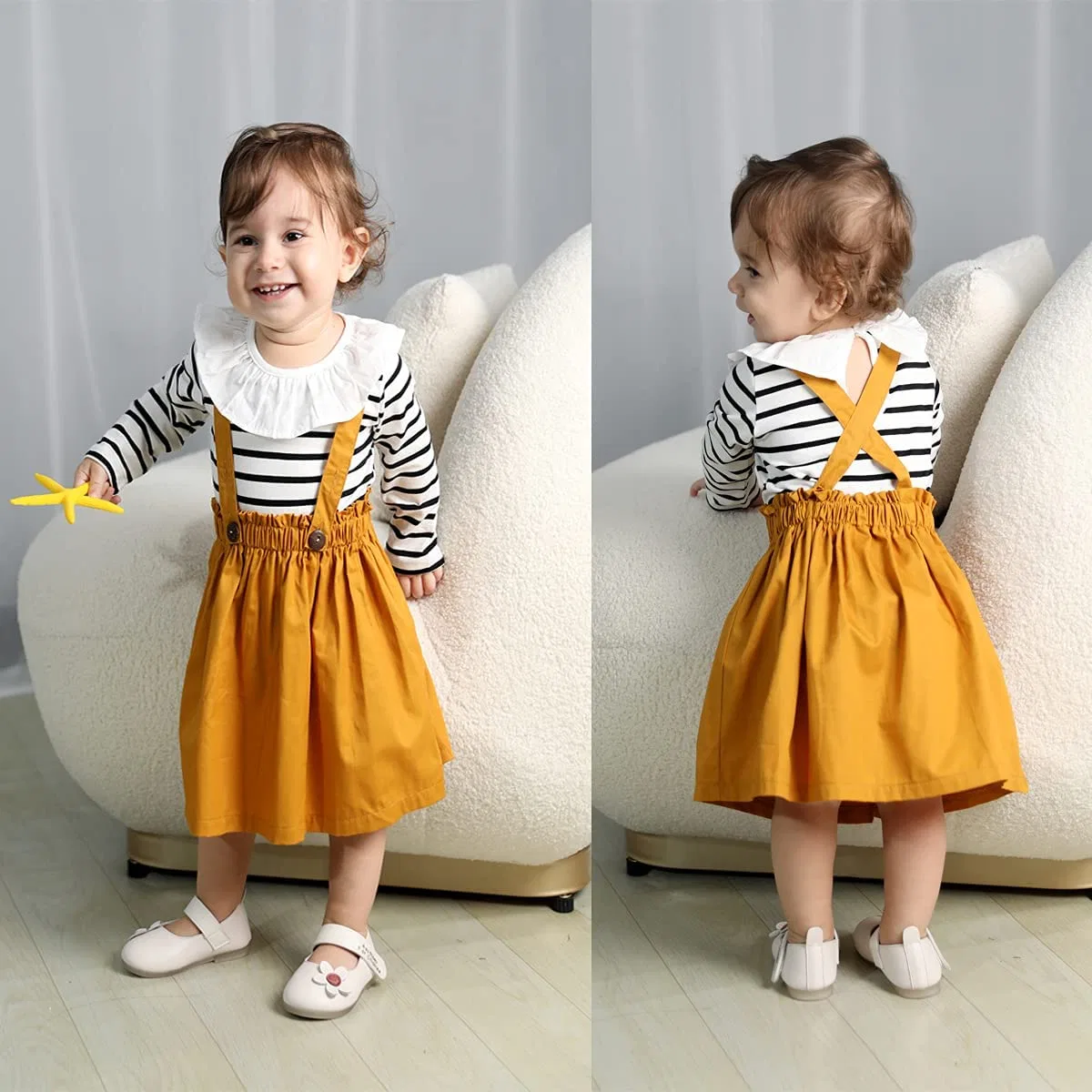 Baby Girl Clothes Infant Skirt Set Long Sleeve Ruffle Romper Plaid Suspender Overall Skirt