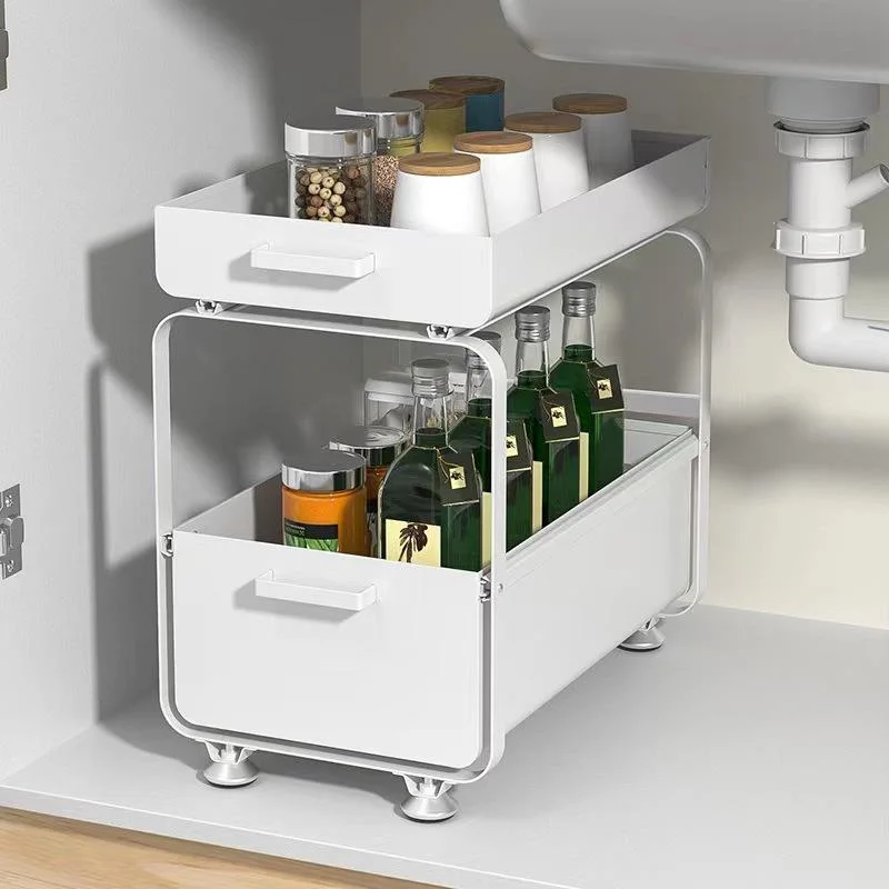 Floor-Type Telescopic Storage Multifunctional Under Sink Iron Storage Rack