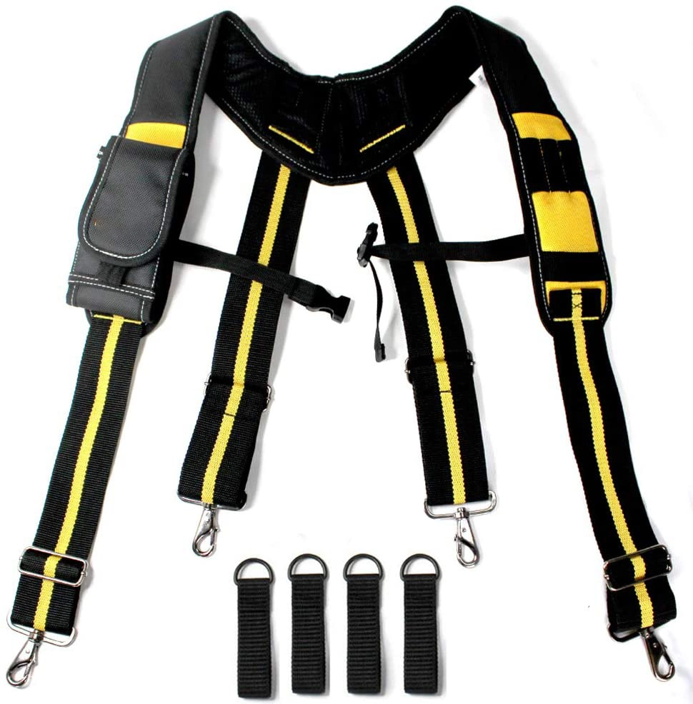 Padded Tool Belt Suspenders with Phone Holder Tape Holder Adjustable Straps