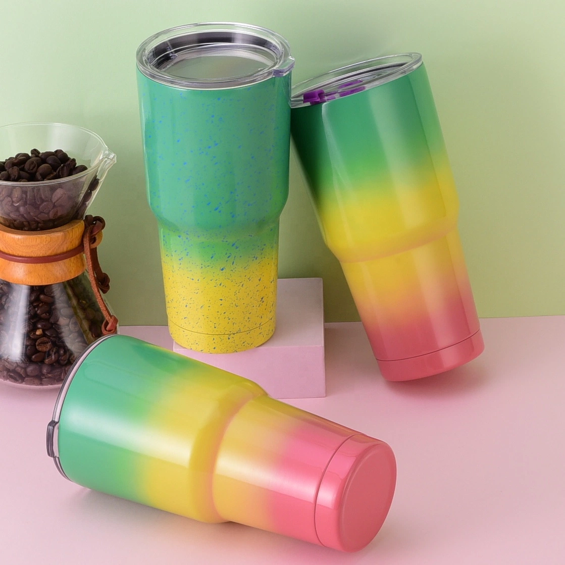 30oz 900ml Travel Color Gradient Engraved Rainbow 2023 New Design Beer Stainless Steel Double Wall Tumbler