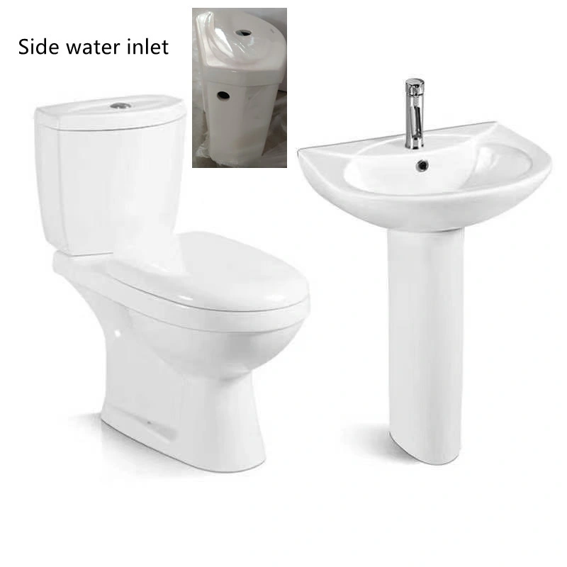 Africa Water Inlet Flushing Washdown S Trap 250mm Closet Commode Toilet and Basin Suit Ceramic Bathroom Fittings Accessory Towel Rack Tissue Holder Set