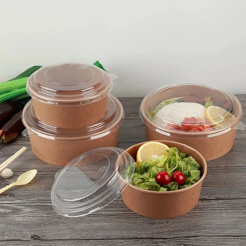 500ml 750ml 1000ml 1300ml 1500ml Disposable Kraft Salad Bowl with Lid Manufacturer