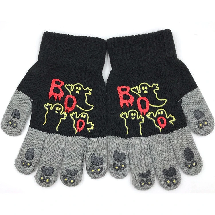 Halloween Adult Offset Printing Knitted Wool Dotted Glue Magic Warm Gloves