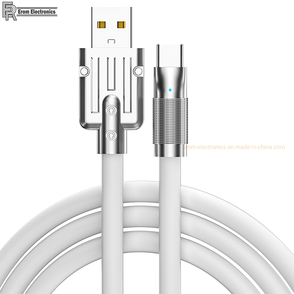 Cables de datos USB OEM/ODM de 120W 6A de aleación de zinc Tipo C con indicador LED grueso para carga rápida y transferencia de datos para teléfonos