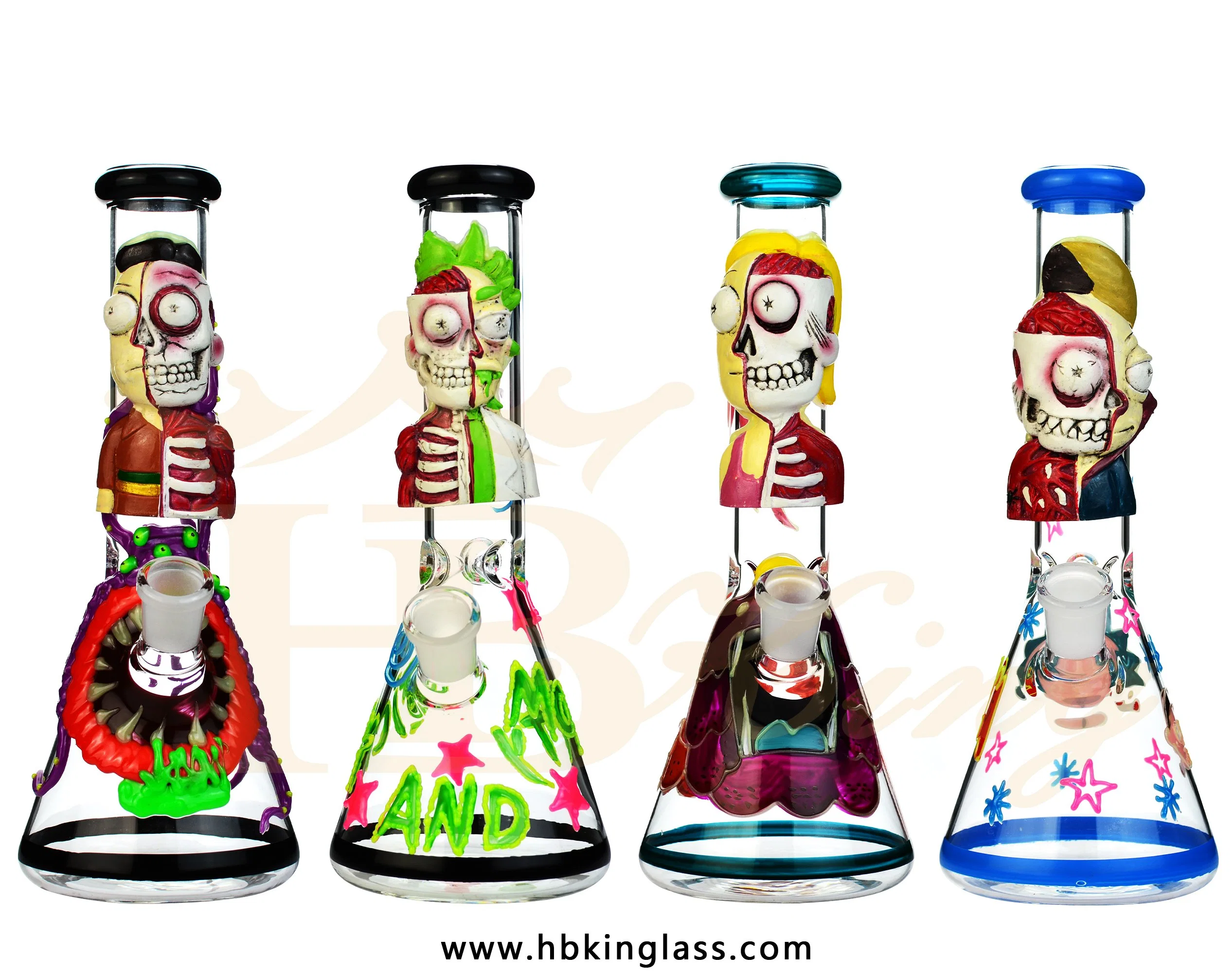 Commerce de gros 350mm de haut en verre borosilicaté caractère Hand-Painted Zombie Triangle tuyau bouteille brûleur à huile du tuyau de fumer