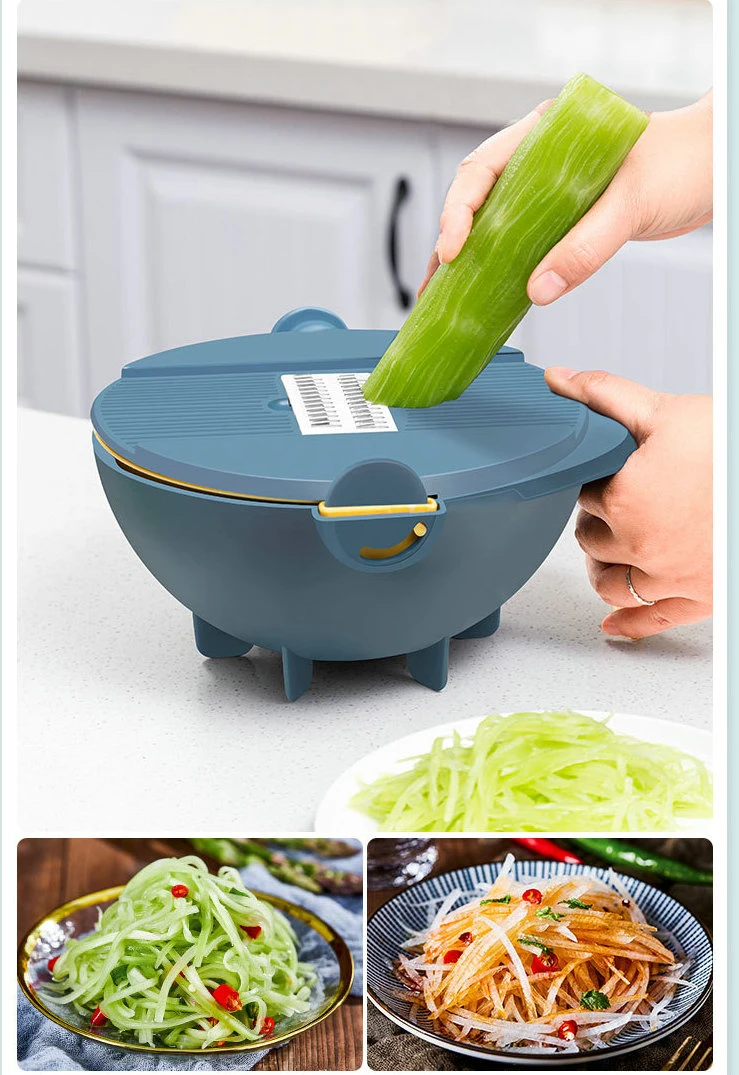 9-in-1 Multifunctional Rotate Chopper with Drain Basket Slicer Shredder Colander Wbb13856