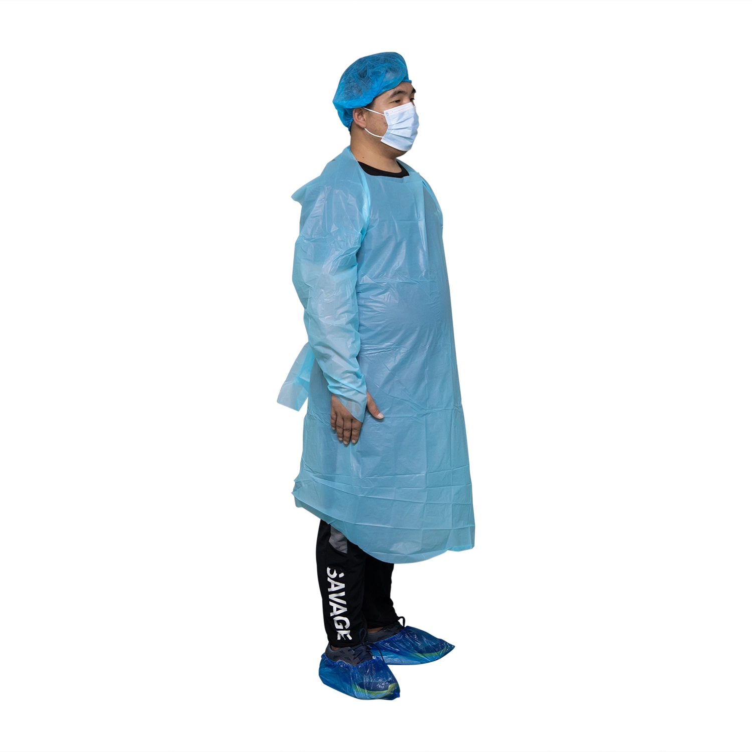 Medizinisches Schutzkleid, Patient/Patient, Daumenschlaufe CPE-Schutzkleid