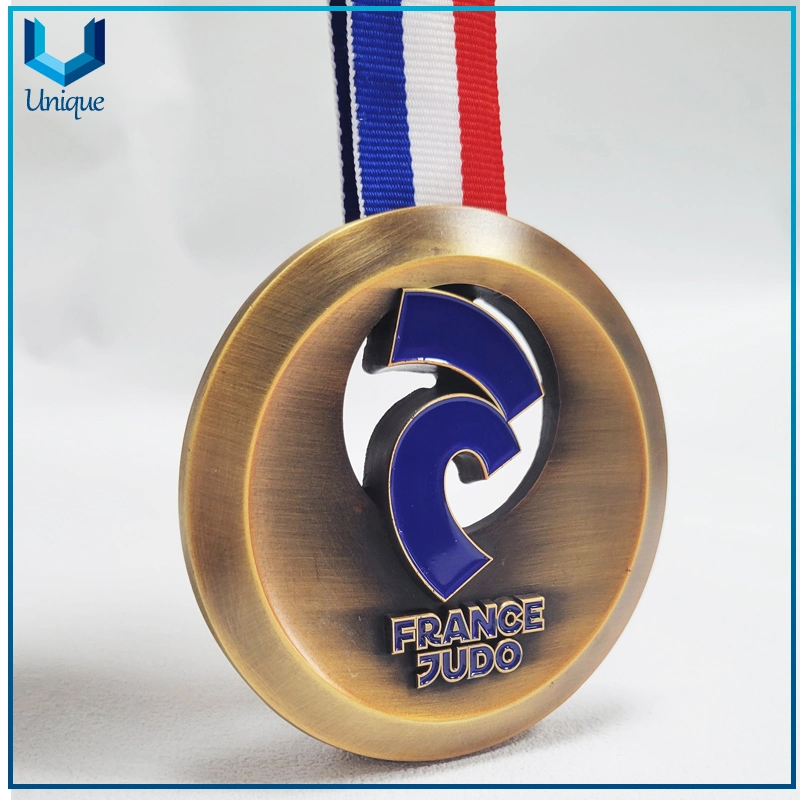 Custom Premium Design Standarble Medal, 85mm Gold Silver Bronze France Yudo Medal with Ribbon