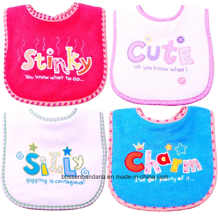 Original Factory Produce Custom Design Embroidered Blue Cotton Terry Knit Baby Saliva Towel Bib