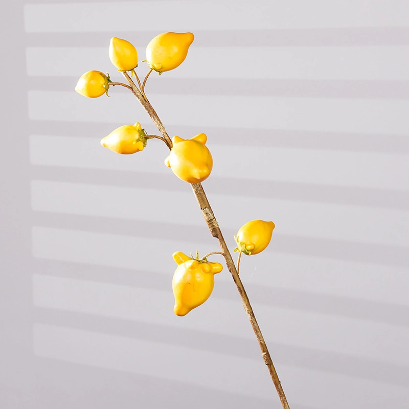 Ornamental Plastic Fruit Gold Berry Arrangement Single Stem Solanum Mammosum Yellow Gold Berry Fruit for Decoration Arrangement