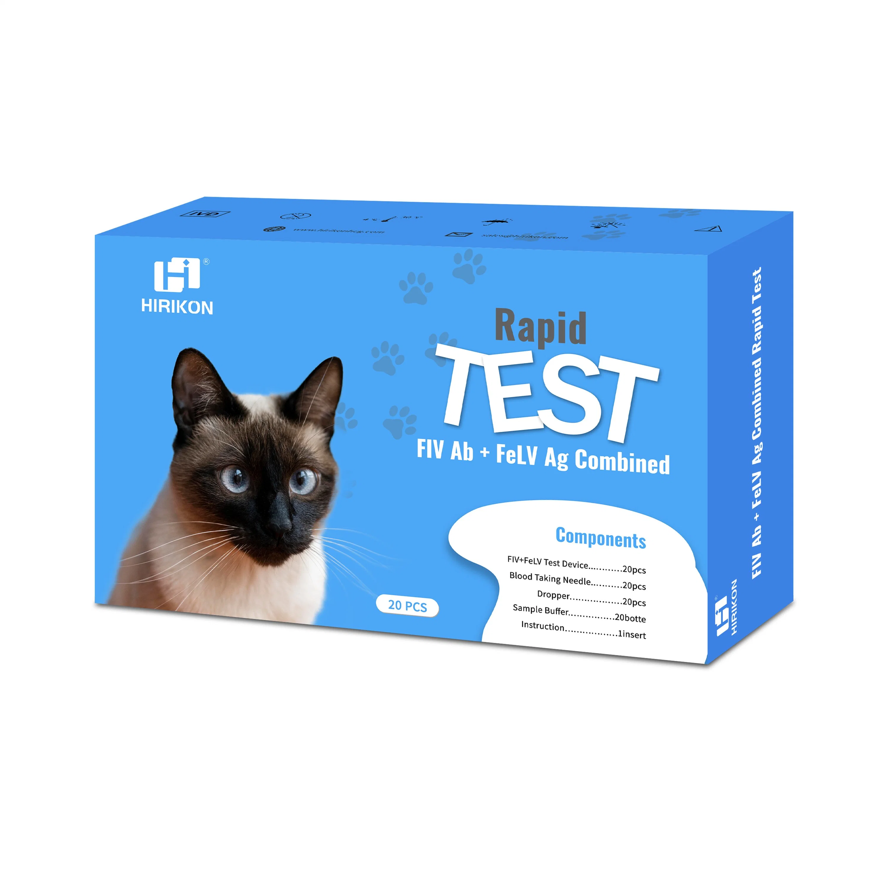 Hirikon Feline Immunodeficiency Virus (FIV) Antibody Leukemia Virus (FeLV) Antigen Combined Rapid Test Kit for Veterinary Use