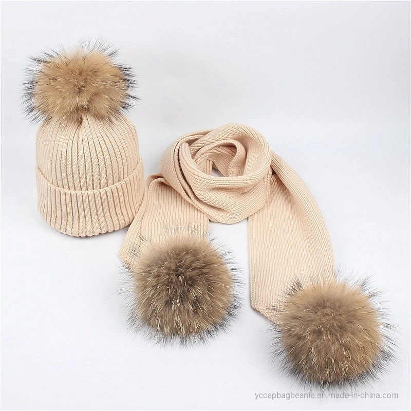 Warm Winter Knitted Poms Women Hat and Scarf Set