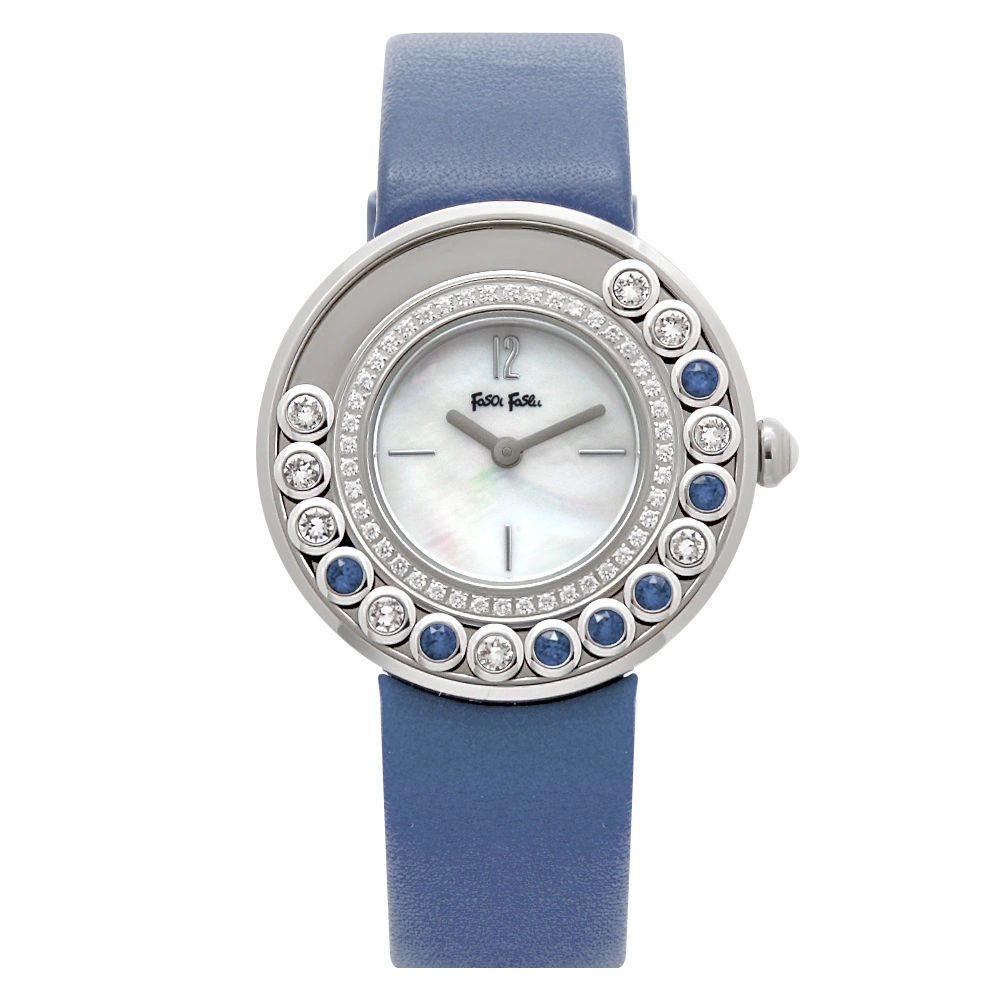 Luxury Gift Stainless Steel Genuine Leather Mop Dial Lady Wrist Quartz Watch