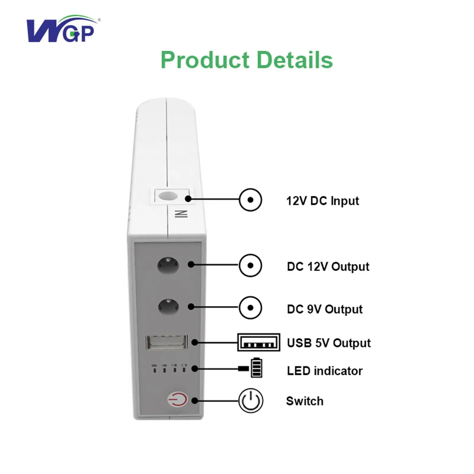 Wgp Keep Wi-Fi Power on 5V 9V 12V DC Rechargeable Battery Backup 10000mAh UPS for WiFi Router