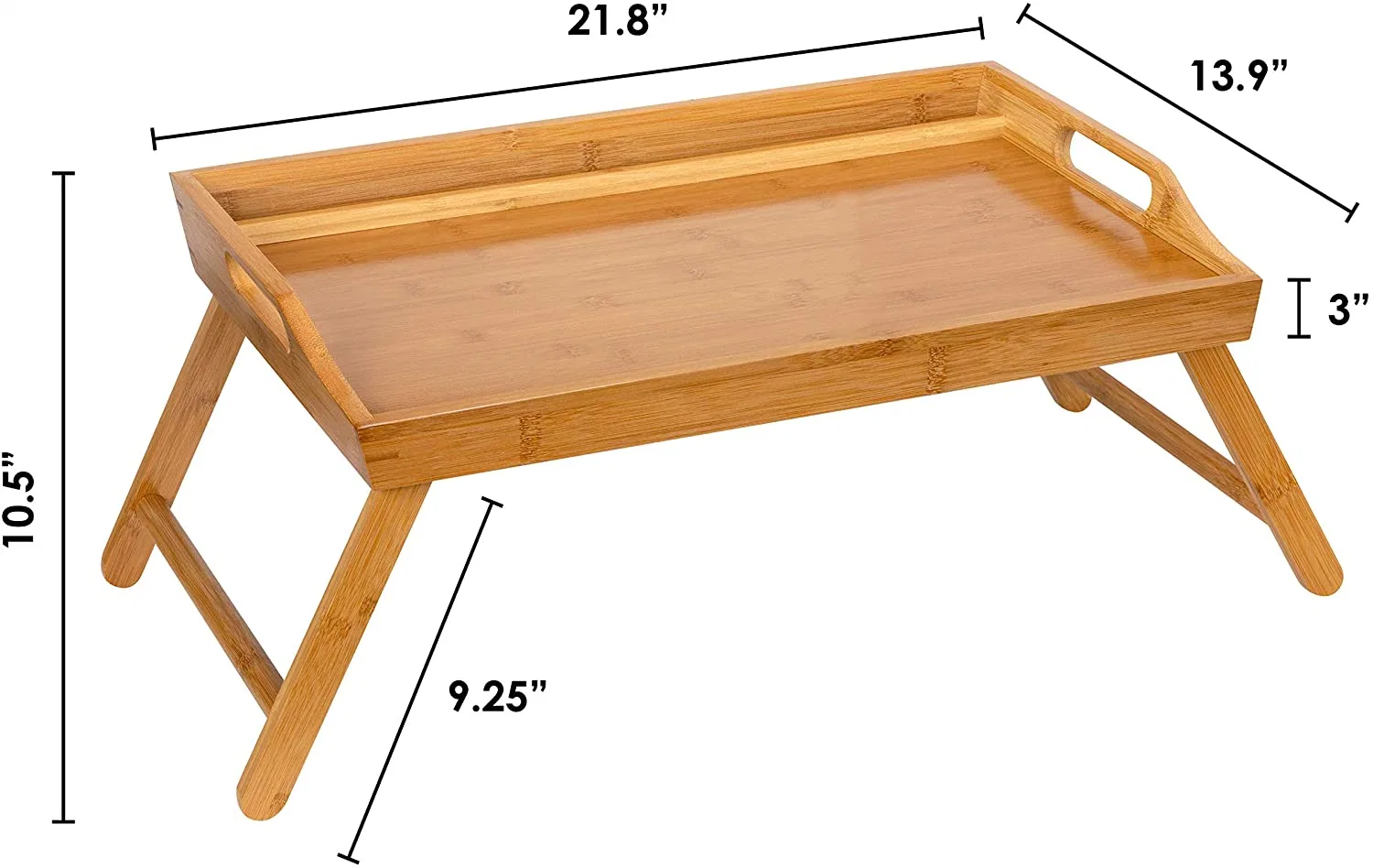 Bamboo Foldable Food Table Laptop Adjustable Bed Tray for Breakfast with Leg and Phone Holder