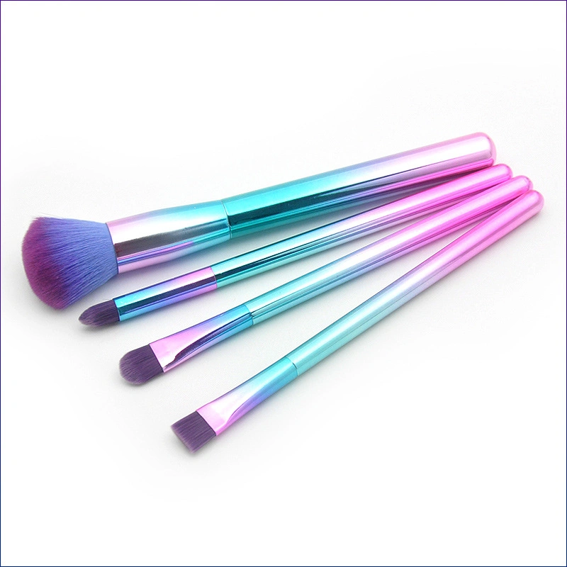 4PCS Rainbow Colors Makeup Brushes Set Face Powder Foundation Brush Eye Shadow Portable Makeup Brush Tool with Transparent Bag