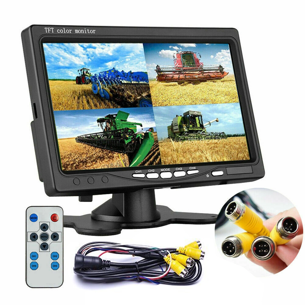 7 Inch TFT LCD Quad Monitor Split Screen 4CH 4pin Video in 12-24V for Truck Caravan