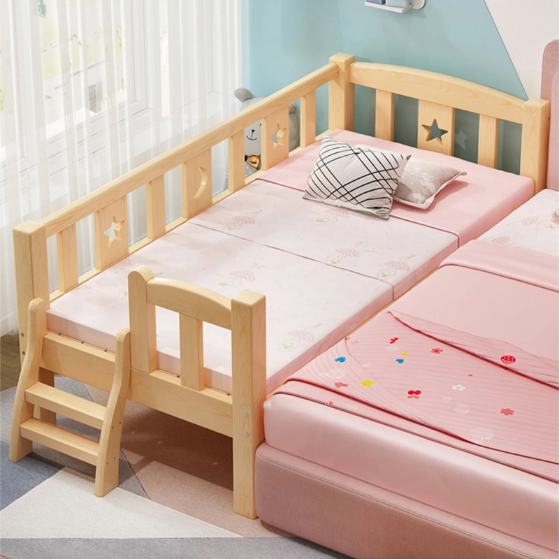 Modern Single Size Children's Bed Bedroom Furniture Wooden Baby's Crib with Barriers Kids Bed