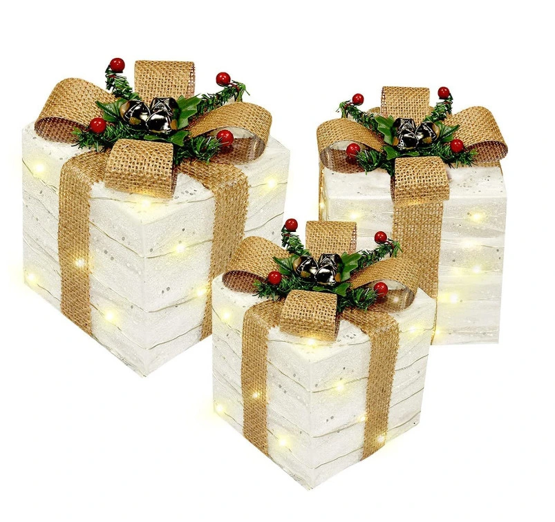 Waterproof Tinsel LED Foldable Yard Road Gift Boxes Shrink Collapsible Garden Foldable Christmas Motif Light Decorations