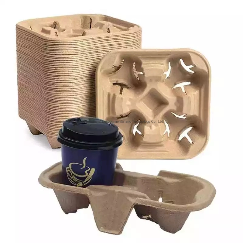 2 or 4 Cup Coffee Durable Kraft Cardboard Cup Carrier Trays with Recycled Cardboard Paper