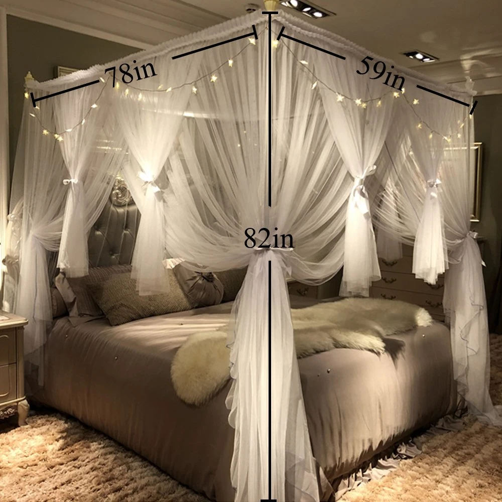 Corner Post Bed Canopy Curtain Cozy Drapes Princess Bedroom Decoration Net