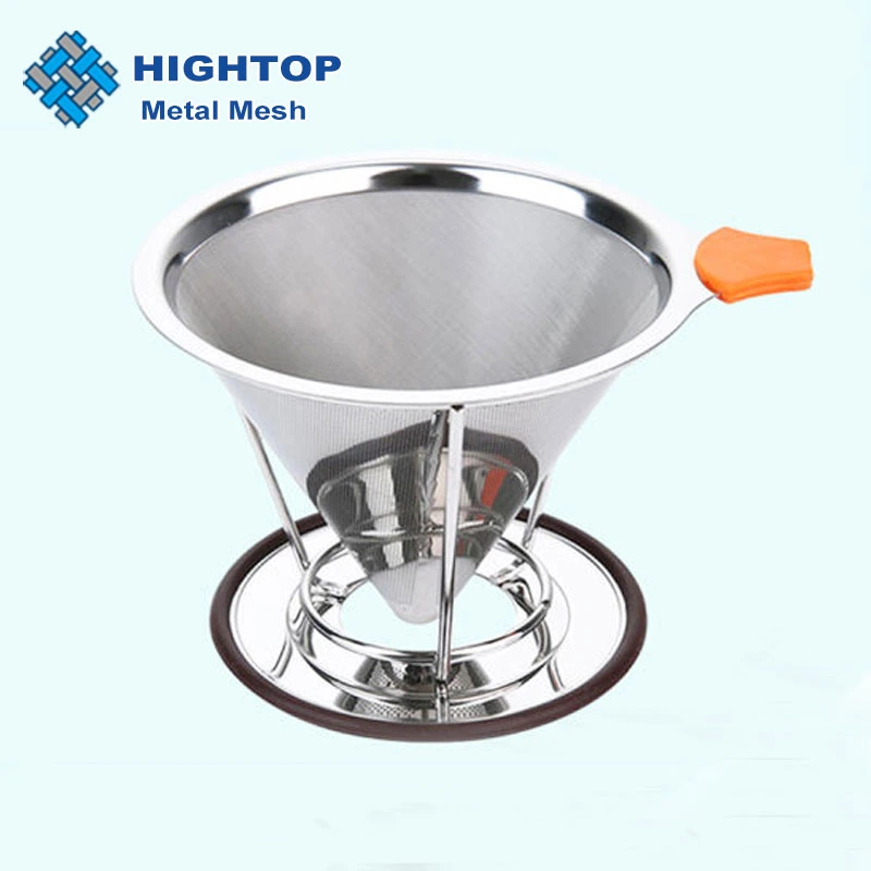 Reusable Food Grade Stainless Steel Double Layer Mesh Pour Over Coffee Dripper Filter for Home Coffee Maker