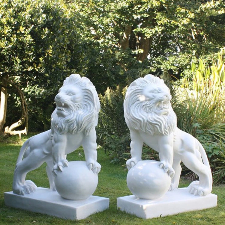 Garden Decoration Hand Carved White Marble Animal Lion Statue Sculpture