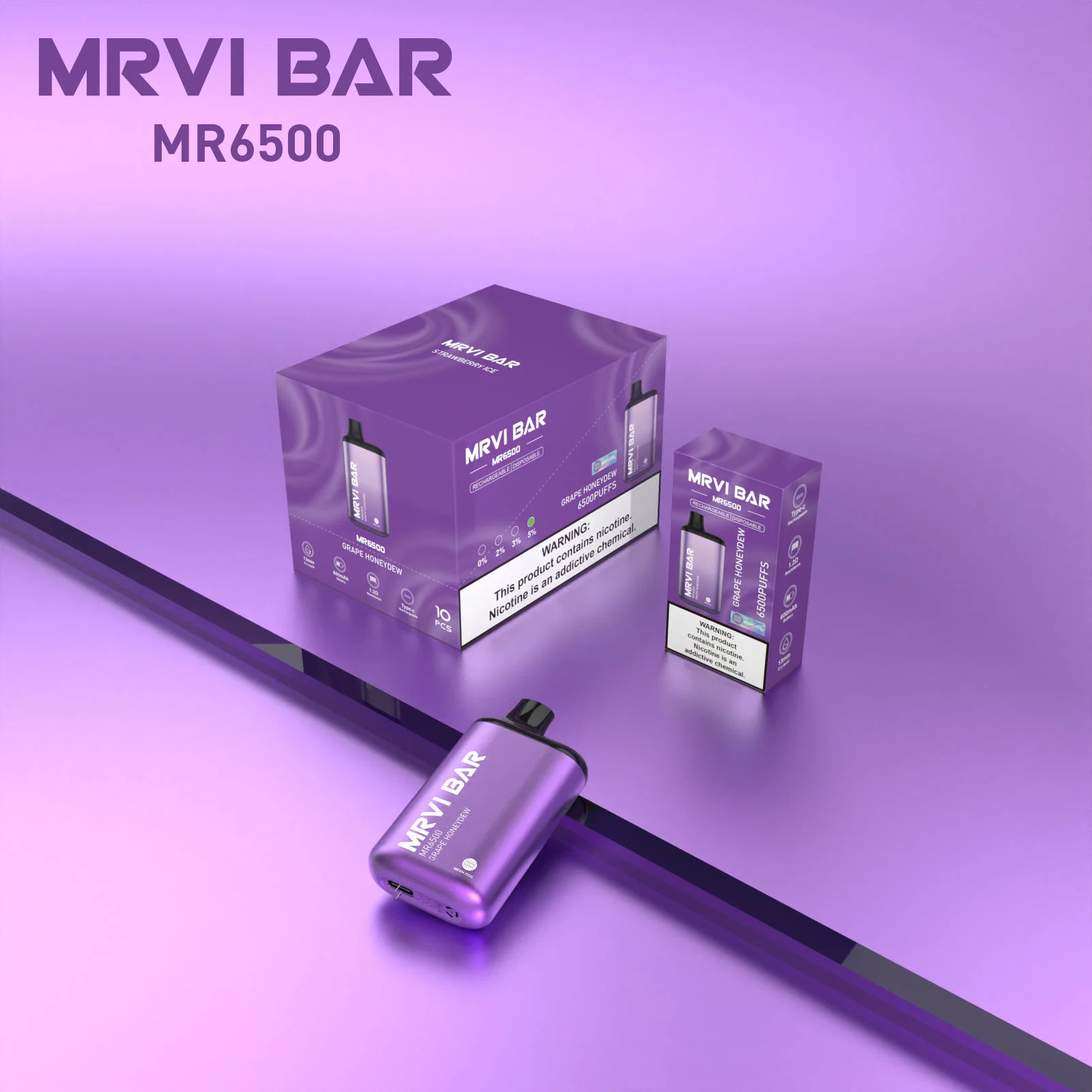 Originales de alta calidad Mrvi Bar 6500 inhalaciones de Vape tubo metálico de 600 mAh recargar la batería de 10 sabores E puro Wape